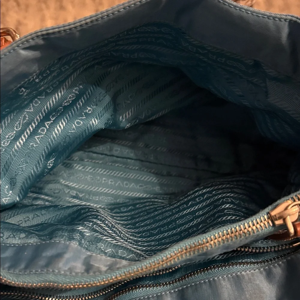 Prada Teal Nylon Tote with Brown Accents - Picture 5 of 8